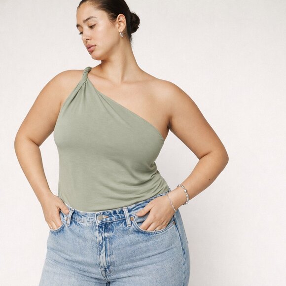 NWT REFORMATION "Sianna" Asymmetrical Sleeveless One Shoulder Tank Top Sage XL - Picture 1 of 5
